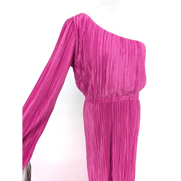 Petal & Pup Pontee Satin One Shoulder Pleated Midi Dress Orchid Pink Glam Large - Picture 3 of 12